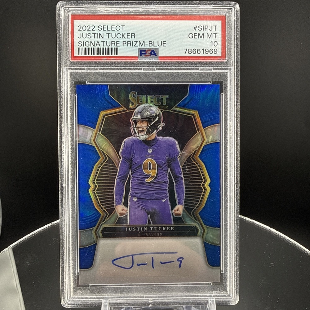 2022 Panini Select Justin Tucker Sign Blue Prizm Auto PSA 10 9/75 (his Number)